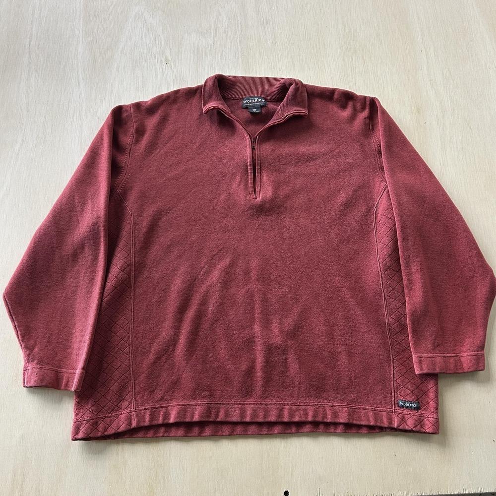 Woolrich Sweater Mens 2XL Red Collared 1/4 Zip Knit‎ Pullover Outdoor Casual